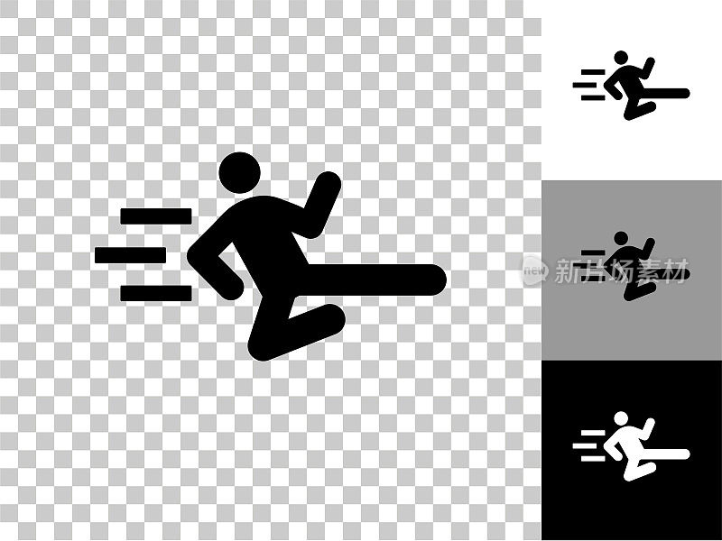 Stick Figure Flying Kick Icon on Checkerboard透明背景
